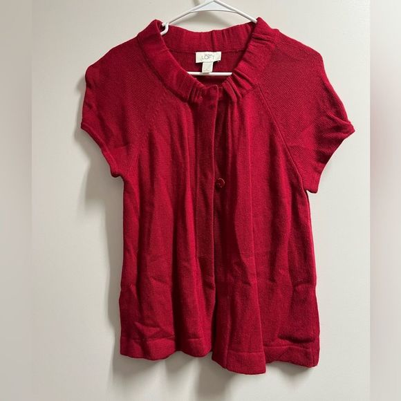 Ann Taylor Loft Red Short Sleeve Cardigan Sweater Size Small - Picture 2 of 11